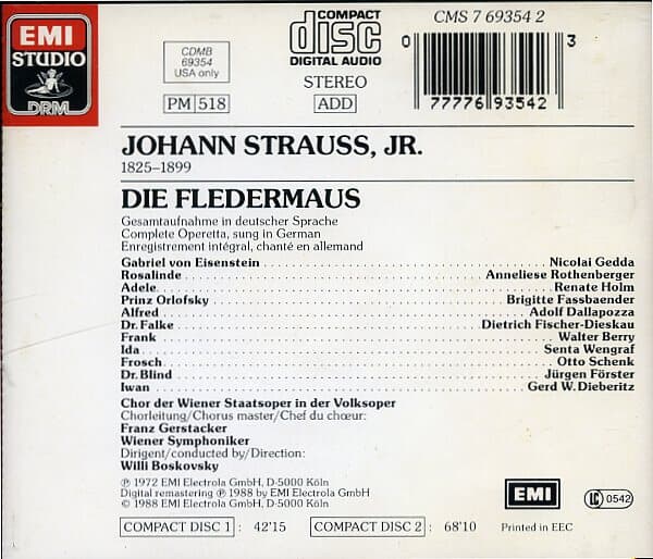 [수입][중고] Die Fledermaus Johann Strauss, JR  Wiener Philharminiker Boskovsky (2CD)