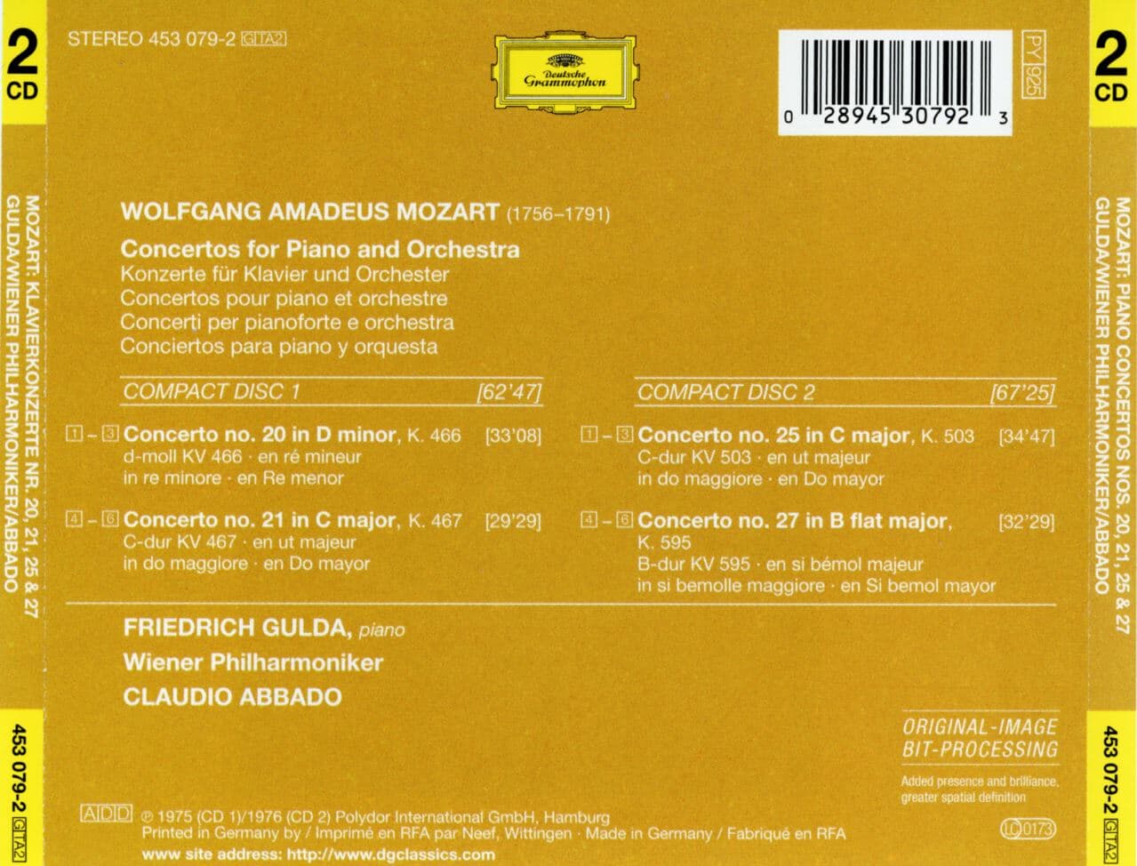 프리드리히 굴다 - Friedrich Gulda - Mozart Great Piano Concertos Nos.20,21,25,27 2Cds [독일발매]