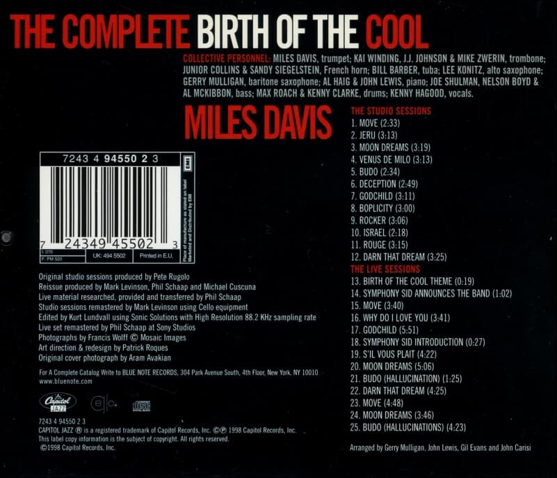 마일즈 데이비스 (Miles Davis) - The Complete Birth Of The Cool(EU발매)