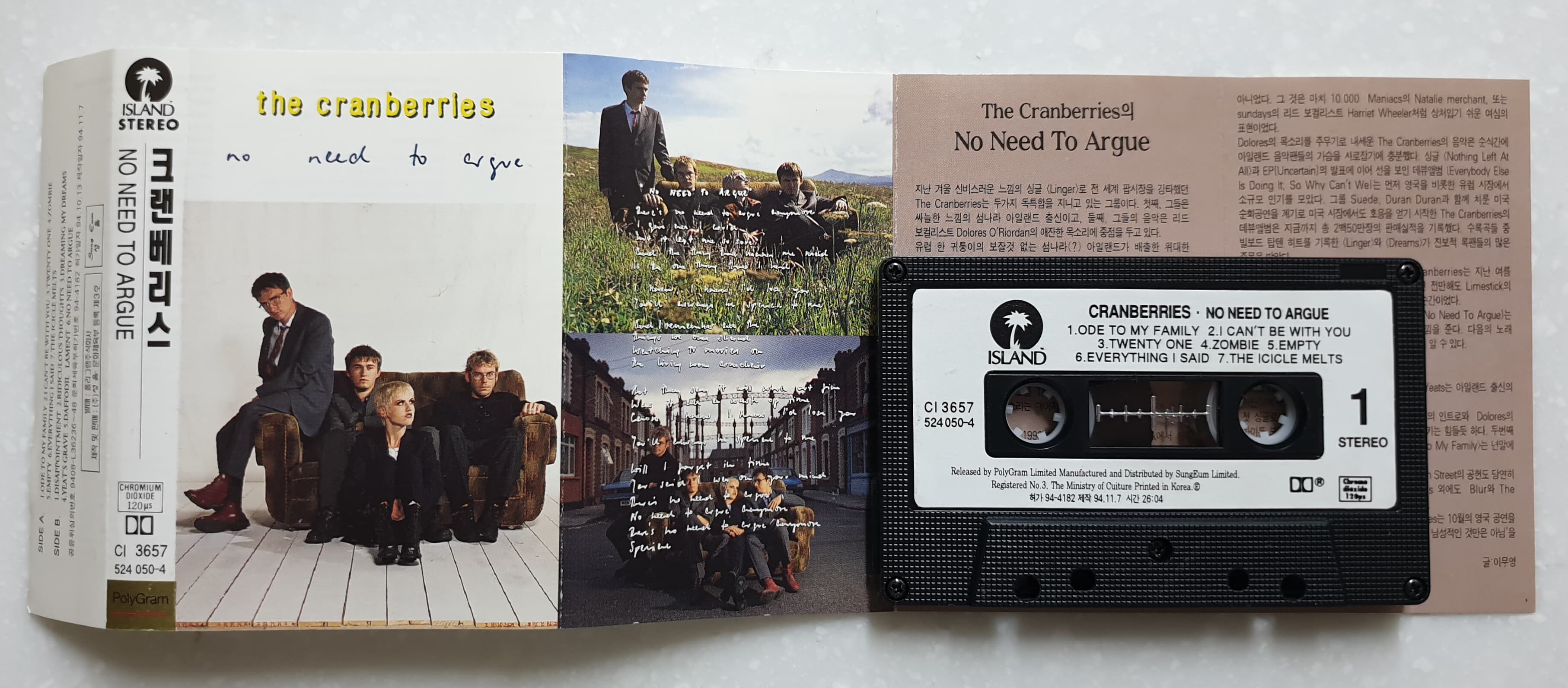 CRANBERRIES - NO NEED TO ARGUE [CASSETTE TAPE][반품절대불가]