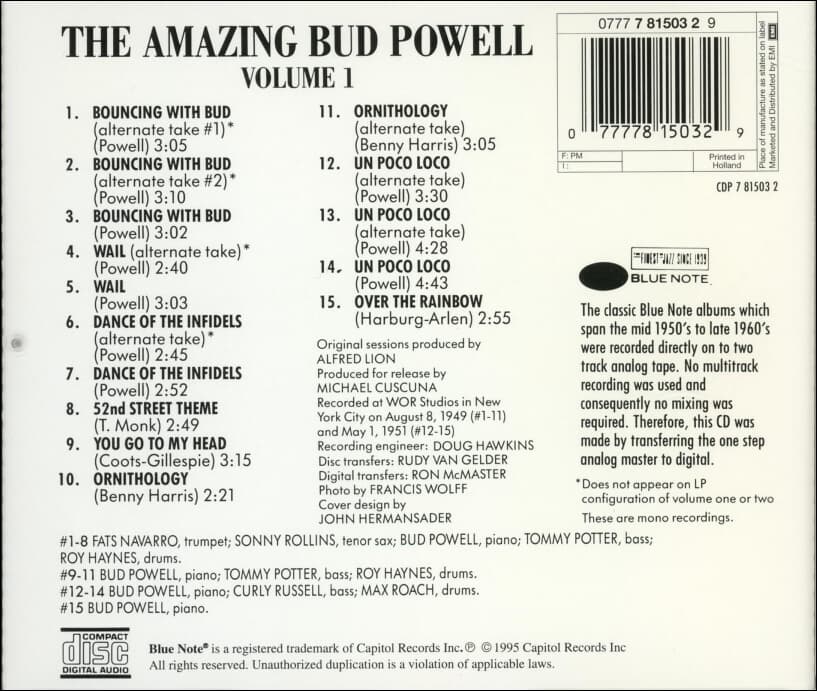 버드 파웰 (Bud Powell) - The Amazing Bud Powell, Volume 1(유럽발매)