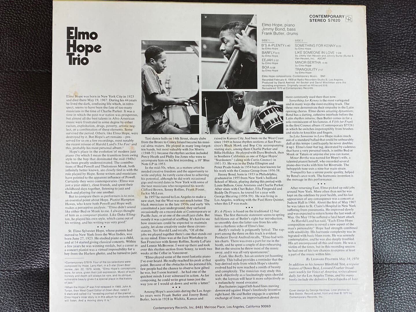[LP] 엘모 호프 트리오 - Elmo Hope Trio - With Jimmy Bond & Frank Butler LP [1980] [일본반]