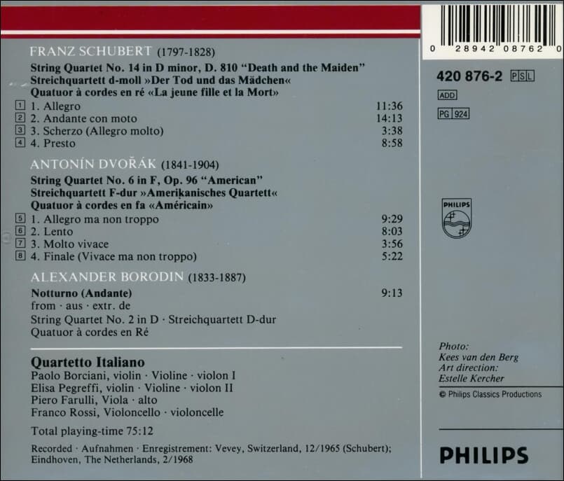 Schubert : Der Tod Und Das Madchen '죽음과 소녀' - 이탈리아 사중주단 (Italian Quartet) (US발매)