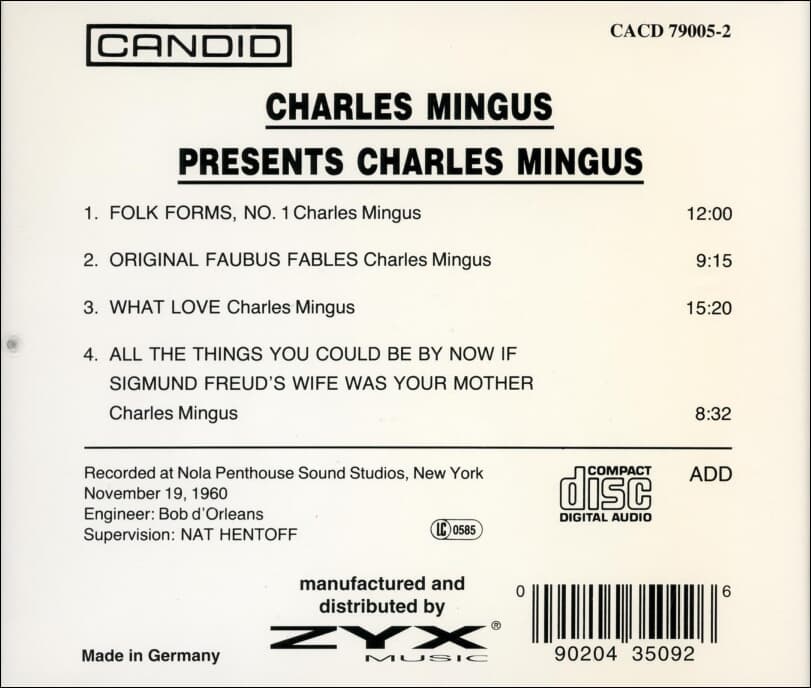 찰스 밍거스 (Charles Mingus) -  Presents Charles Mingus(독일발매)