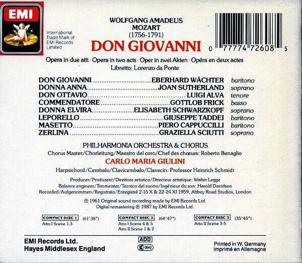 [수입][중고] Don Giovanni / Mozart / Philharmonia / Giulini (3CD)