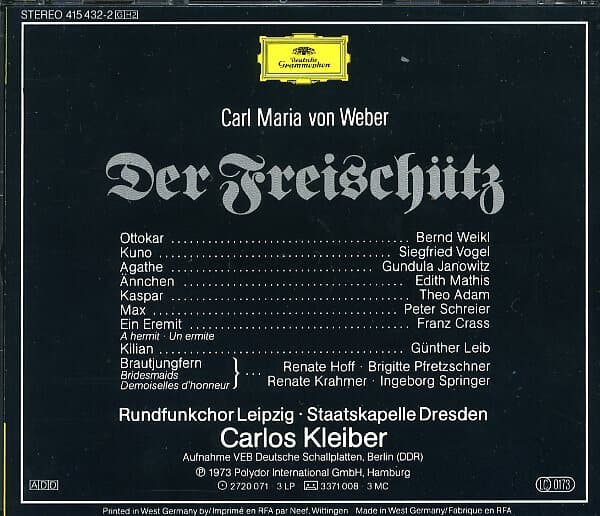 [수입][중고] Der Freischutz / Weber / Staatskapelle Dresden / Kleiber (2CD)