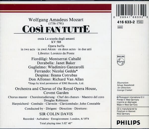 [수입] Cosi Fan Tutte (코지판투테) / Mozart / Colin Davis / Gedda (3CD)