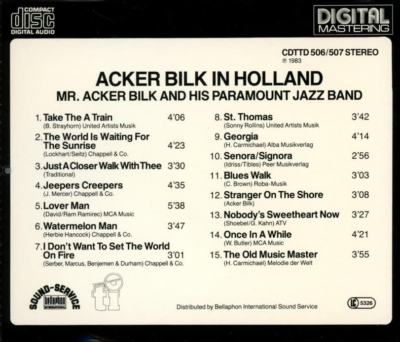 애커 빌크 & 파라마운트 재즈밴드 (Acker Bilk And His Paramount Jazz Band) - Acker Bilk In Holland (독일발매)