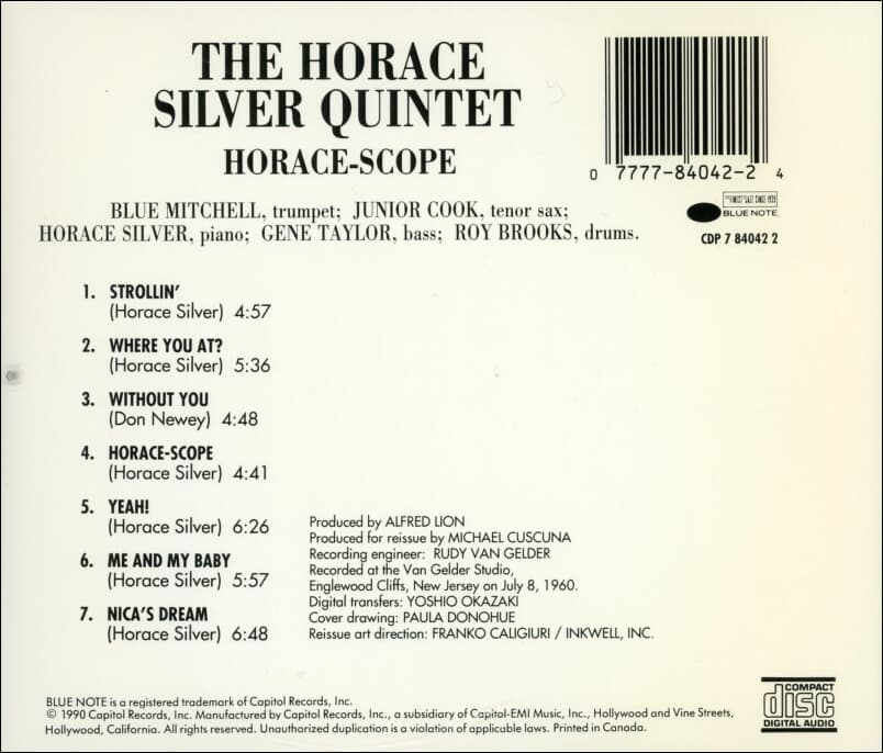 호레이스 실버 퀸텟 (The Horace Silver Quintet) - Horace-Scope (Canada발매)