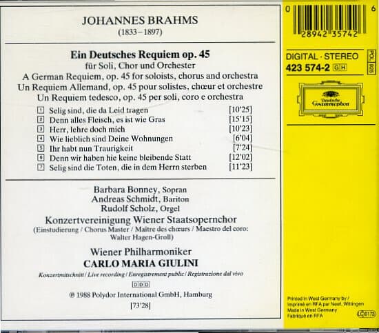 [수입] Ein Deutsches Requiem (독일레퀴엠) - Brahms / Giulini / Wiener Philharmioniker