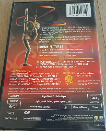 Cirque Du Soleil (태양의 서커스) - Alegria- Live in Sydney (지역코드1)(DVD)(2003)