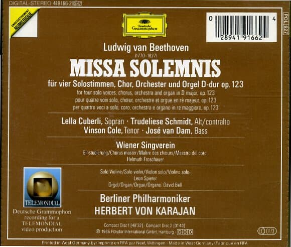 [수입] Beethoven - Missa Solemnis (장엄미사) / Berliner Philharminiker / Karajan (2CD)