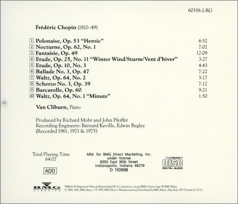 클라이번 (Van Cliburn) -  My Favorite Chopin(US발매)