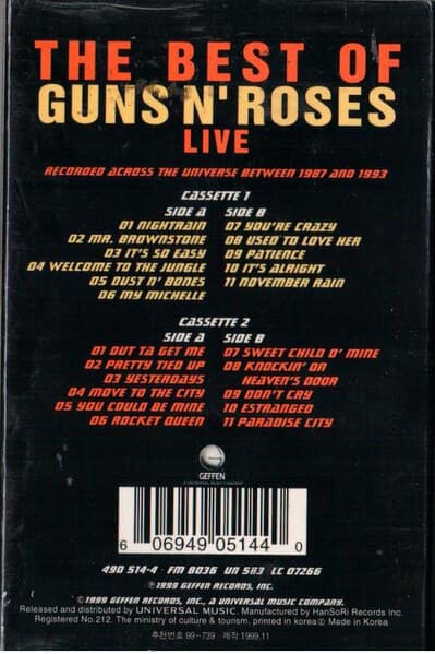 (카세트 테이프) Guns N' Roses (건스 앤 로즈) ? Live Era '87-'93