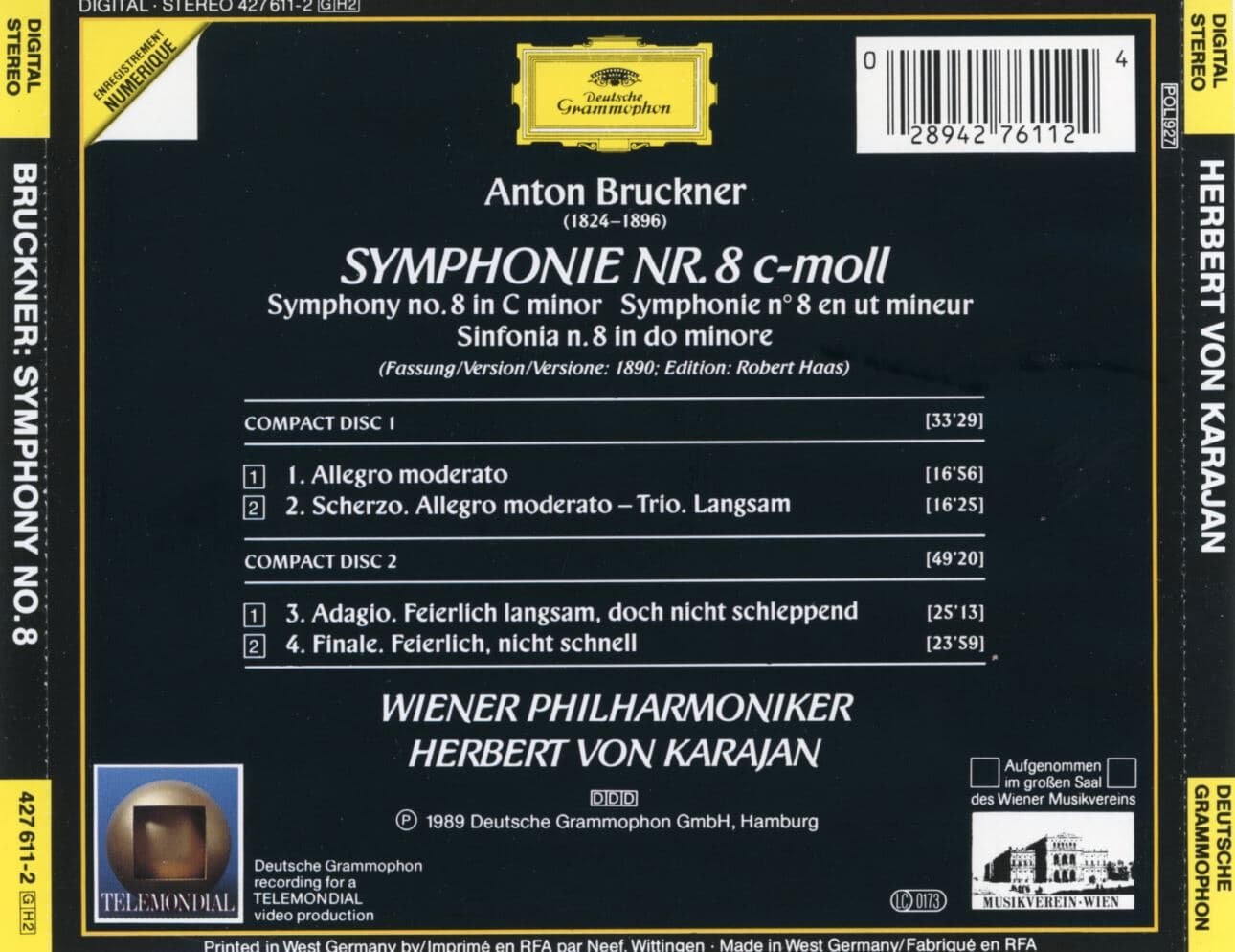 카라얀 - Karajan - Bruckner Symphonie No.8 2Cds [독일발매]