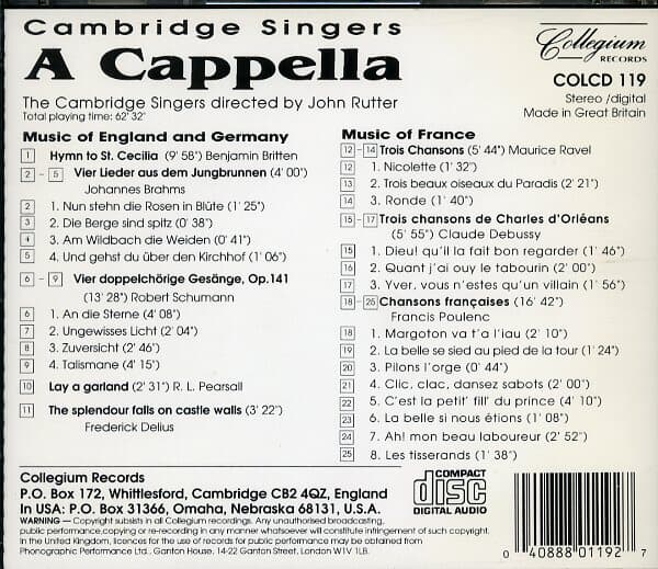 [수입] Rutter - A Cappella / The Cambridge Singers