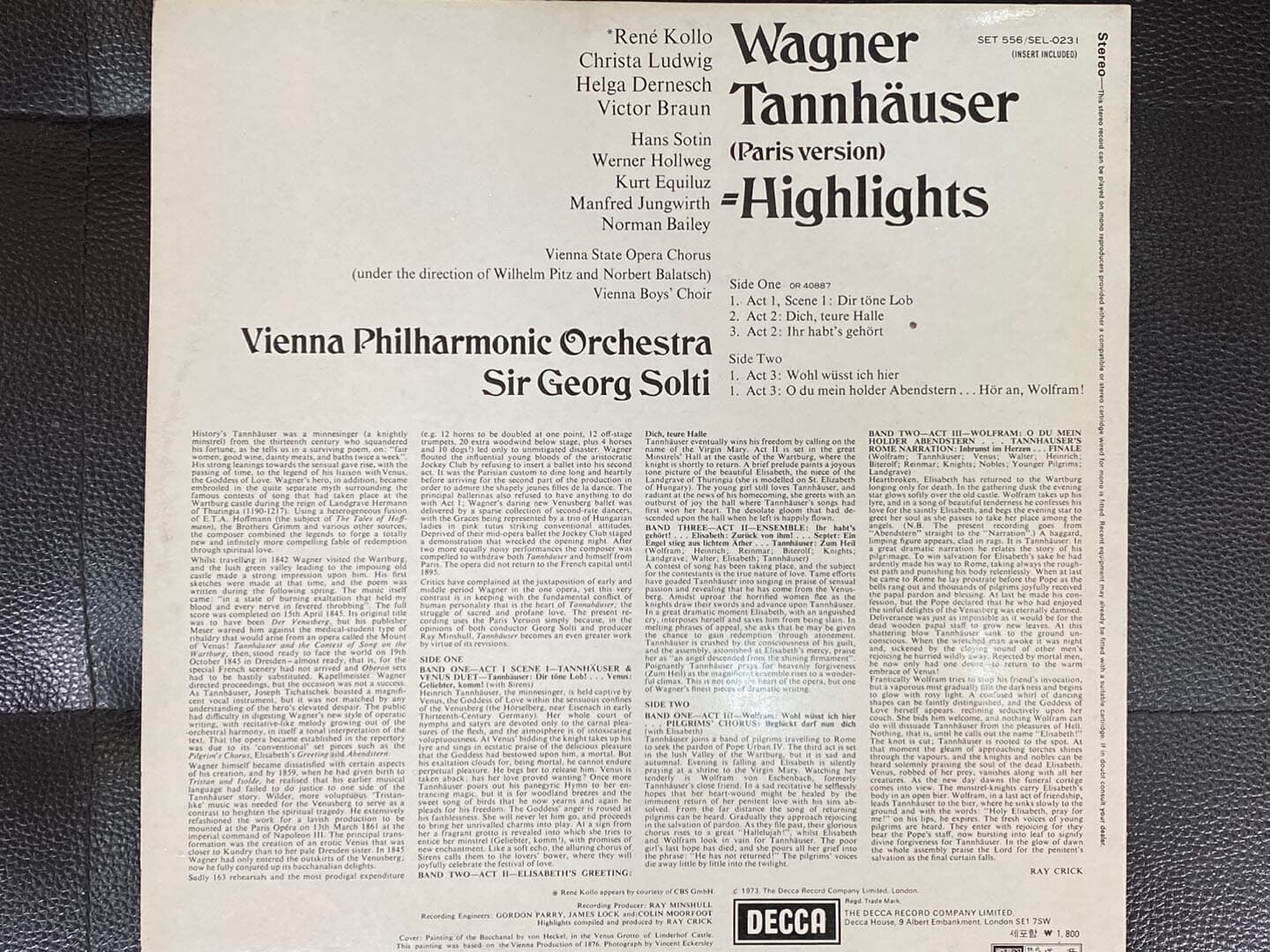 [LP] 게오르그 솔티 - Georg Solti - Wagner Tannhauser (Paris Version) Highlights LP [성음-라이센스반]