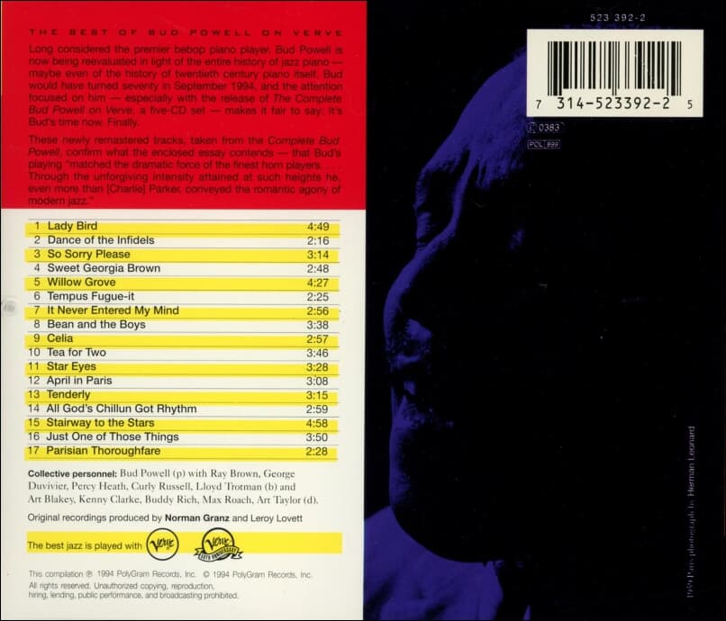 버드 파웰 (Bud Powell) - The Best Of Bud Powell On Verve(Europe발매)