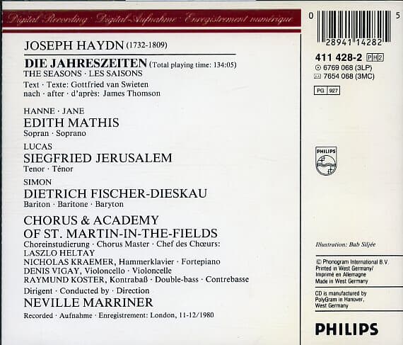 [수입] Haydn - Die Jahreszeiten (사계) / Dieskau / Marriner (2CD)