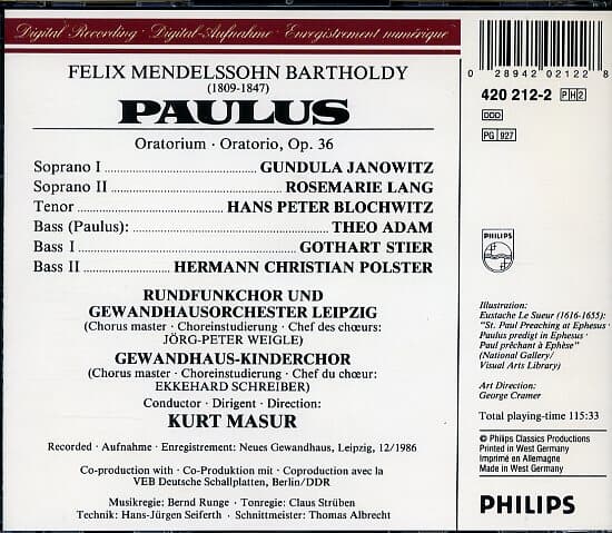 [수입] Mendelssohn - Paulus (바울) / Kurt Masur (2CD)