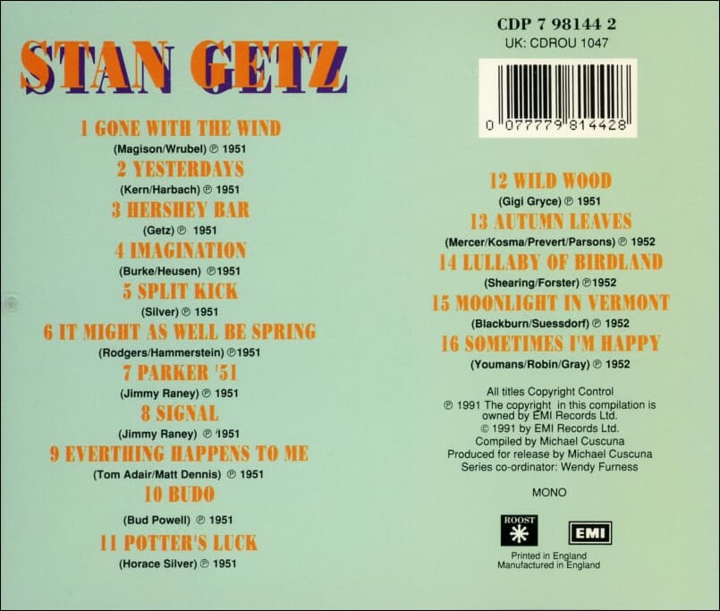 스탄 게츠 (Stan Getz) - The Best Of The Roost Years  (UK발매)