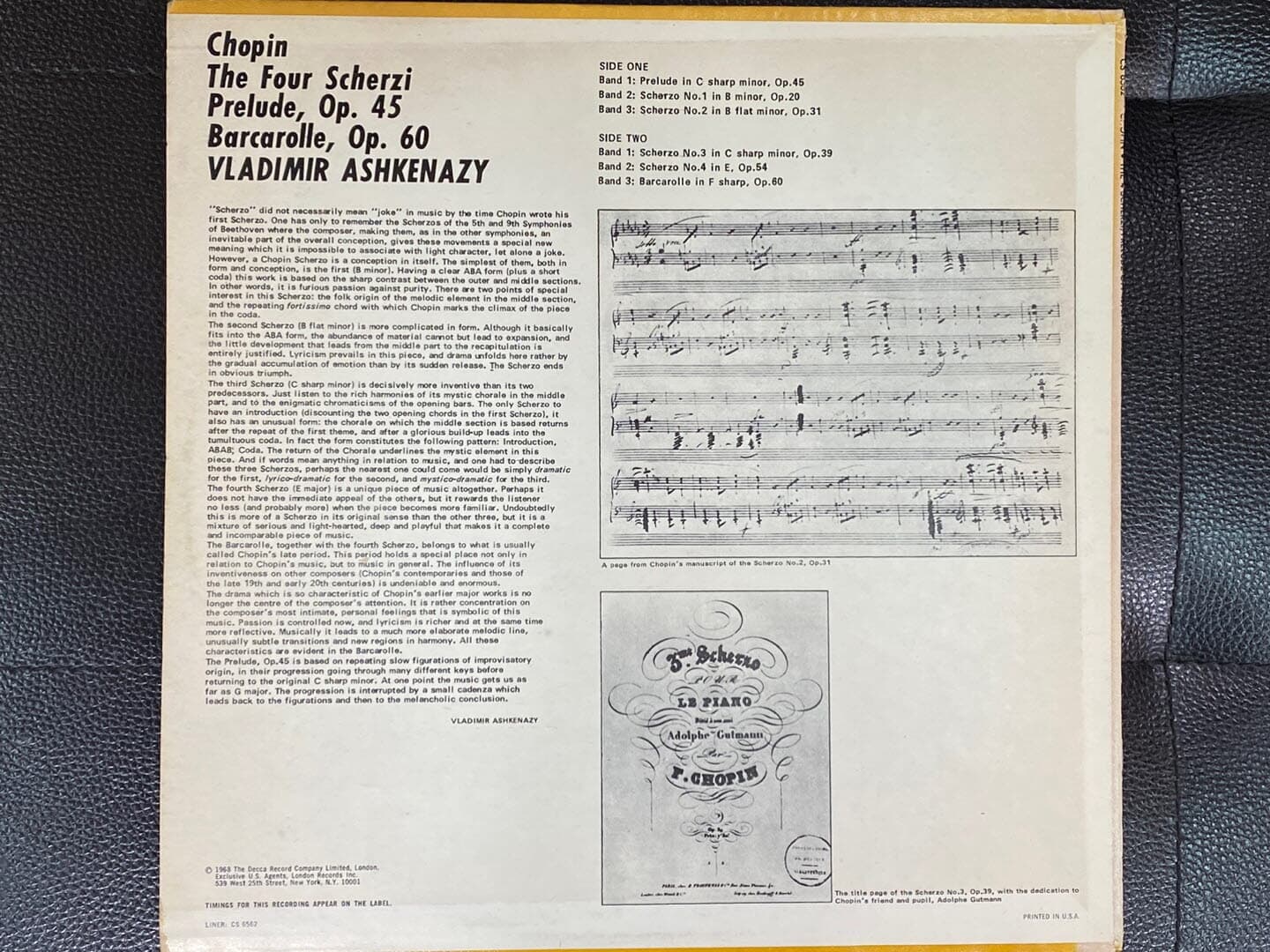 [LP] 아슈케나지 - Vladimir Ashkenazy - Chopin The 4 Scherzi,Prelude Op.45 LP [U.S반]