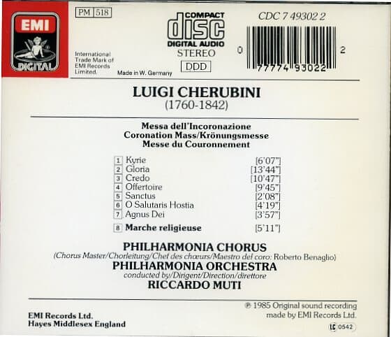 [수입] Cherubini - Messe du Couronnement (대관식 미사) / Philharmonia / Muti