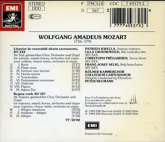 [수입] Mozart - Litaniae KV 243 / Regina coeli KV 127 - Neumann