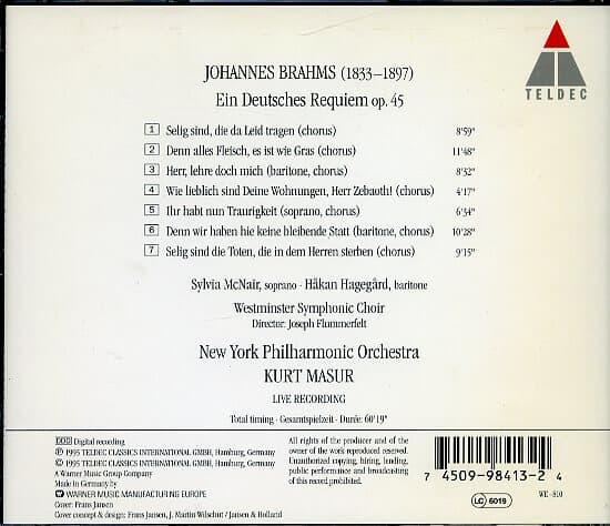 [수입] Brahms - Ein Deutsches Requiem / New York Philharmonic / Masur