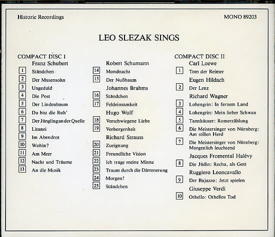 [수입] Leo Slezak Sings Lieder & Arien (MONO)(2CD)