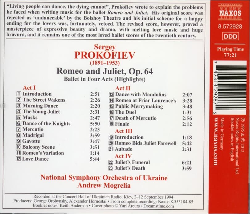 프로코피예프 (Sergei Prokofiev)  : Romeo And Juliet (Highlights) - 모렐리아 (Andrew Mogrelia)
