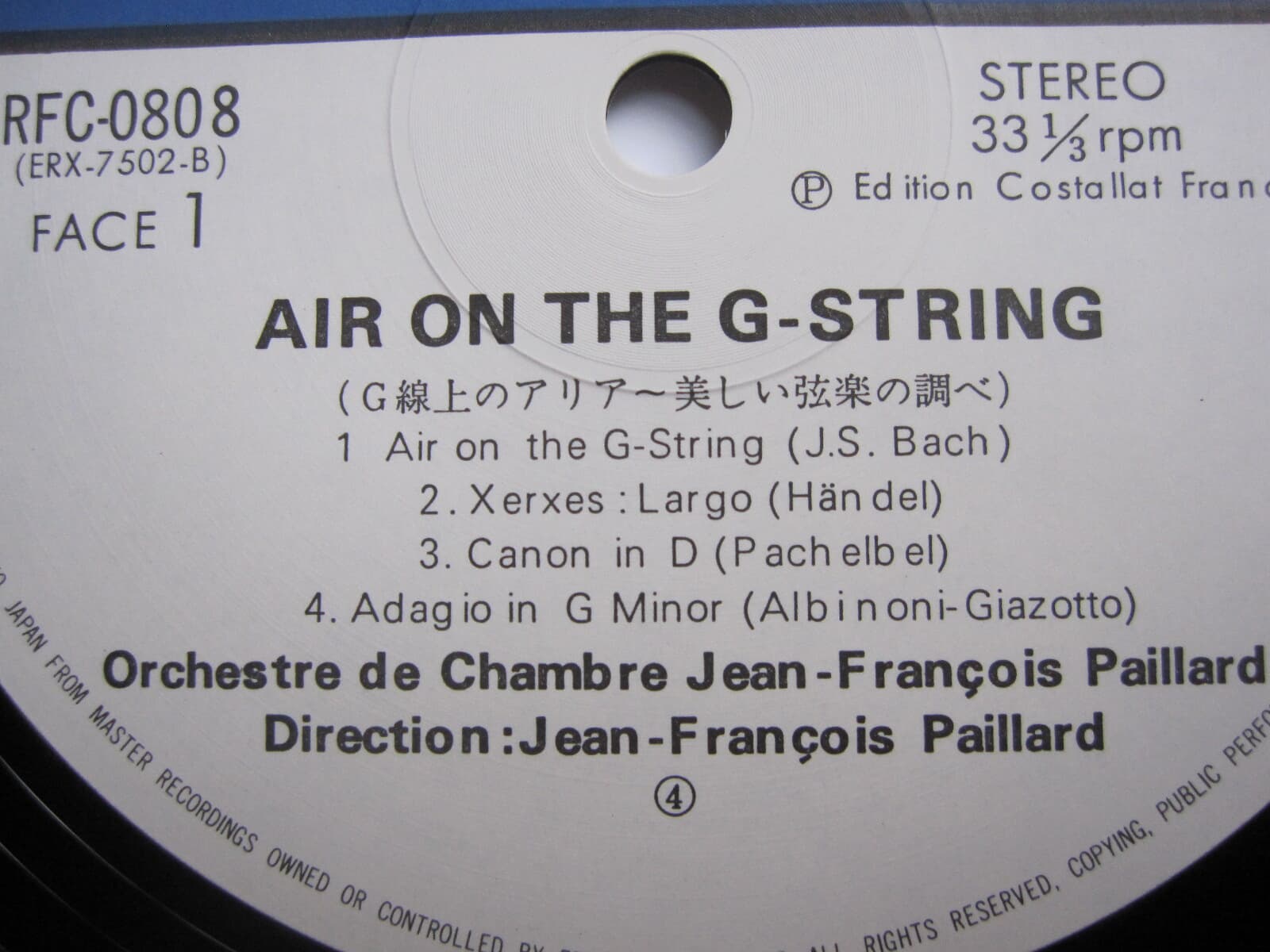 LP(수입) 바흐,헨델,모차르트 외: Air On the String - 장 프랑소와 파야르 / 파야르 실내관현악단
