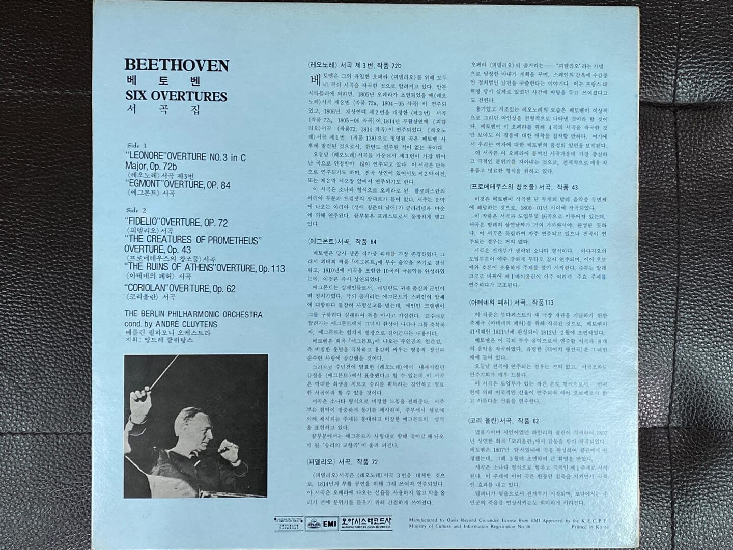 [LP] 앙드레 클뤼탕스 - Andre Cluytens - Beethoven Six Overtures LP [오아시스-라이센스반