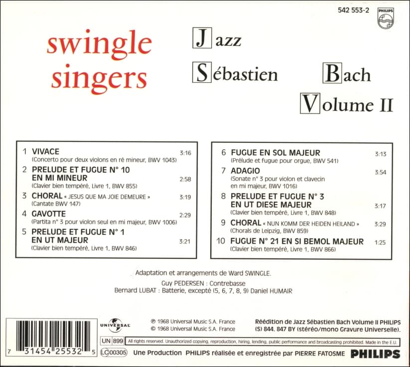 스윙글 싱어즈 (Swingle Singers) -  Le Volume 2 De Jazz Sebastien Bach (EU발매) 