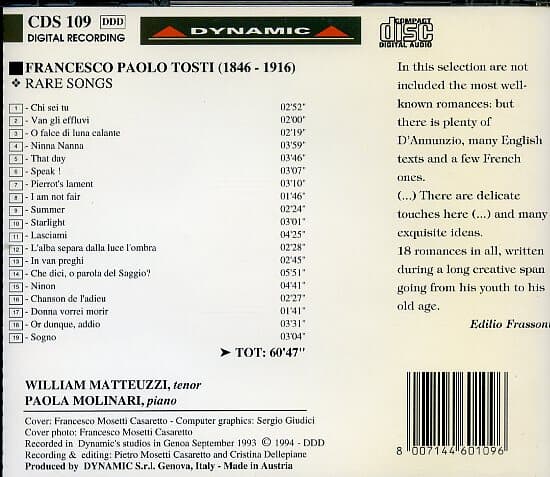 [수입] William Matteuzzi - Tosti Rare Songs / Molinari