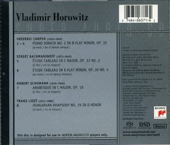 [수입] Vladimir Horowitz - Chopin / Schumann / Rachmaninoff / Liszt (SACD전용)