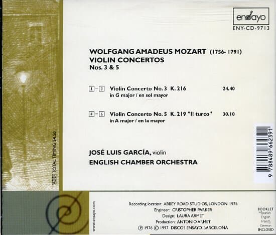 [수입] Mozart Violin Concertos No.3 & 5 - Garcia / English Chamber Orchestra