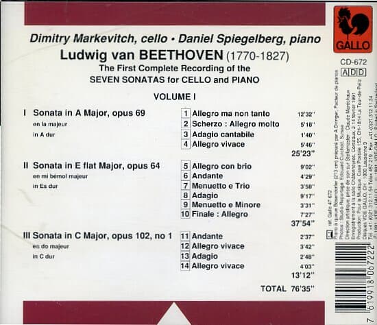 [수입] Beethoven Seven Sonatas for Cello & Piano - Markevitch / Spiegelberg