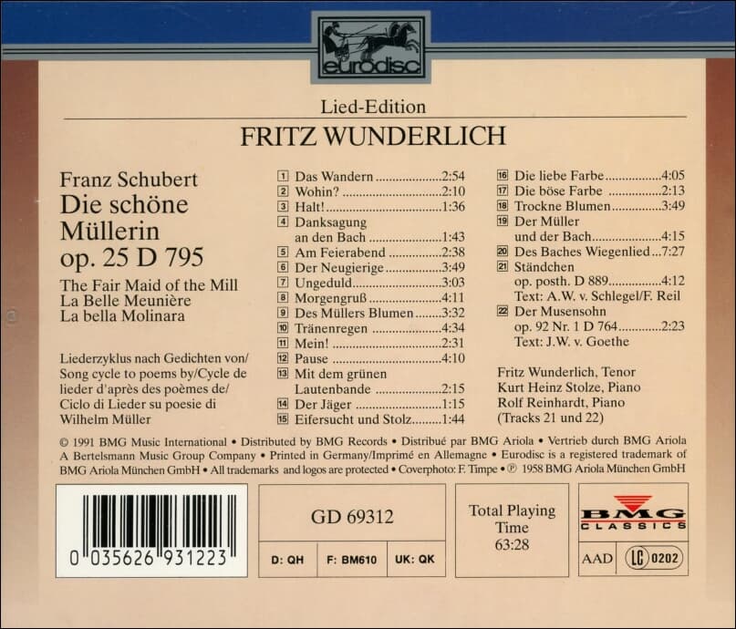 Die schone Mullerin (아름다운 물방앗간 아가씨) -  분덜리히 (Fritz Wunderlich)(독일발매)
