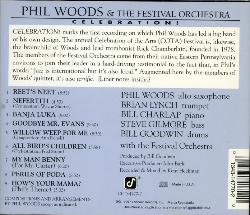 필 우즈 (Phil Woods) & The Festival Orchestra - Celebration(US발매)