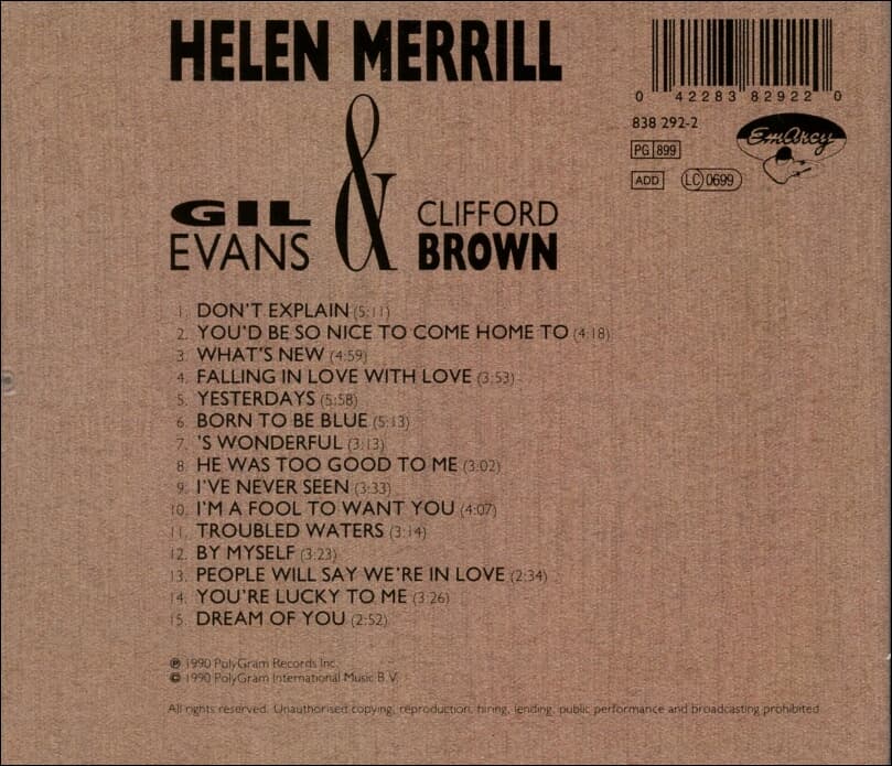 헬렌 메릴 (Helen Merrill) ,길 에반스 (Gil Evans) ,  클리포드 브라운 (Clifford Brown) - With Clifford Brown & Gil Evans(유럽발매)