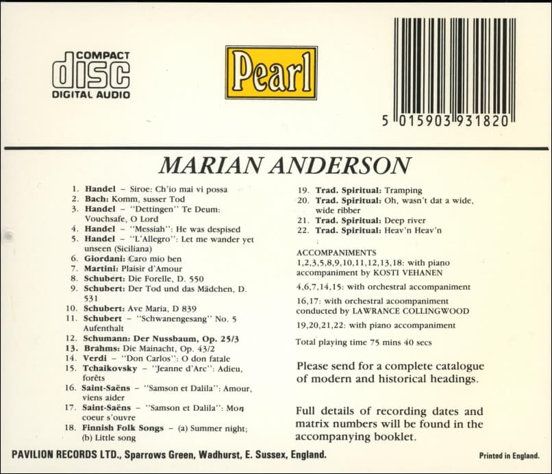 앤더슨 (Marian Anderson) - Marian Anderson (UK발매)