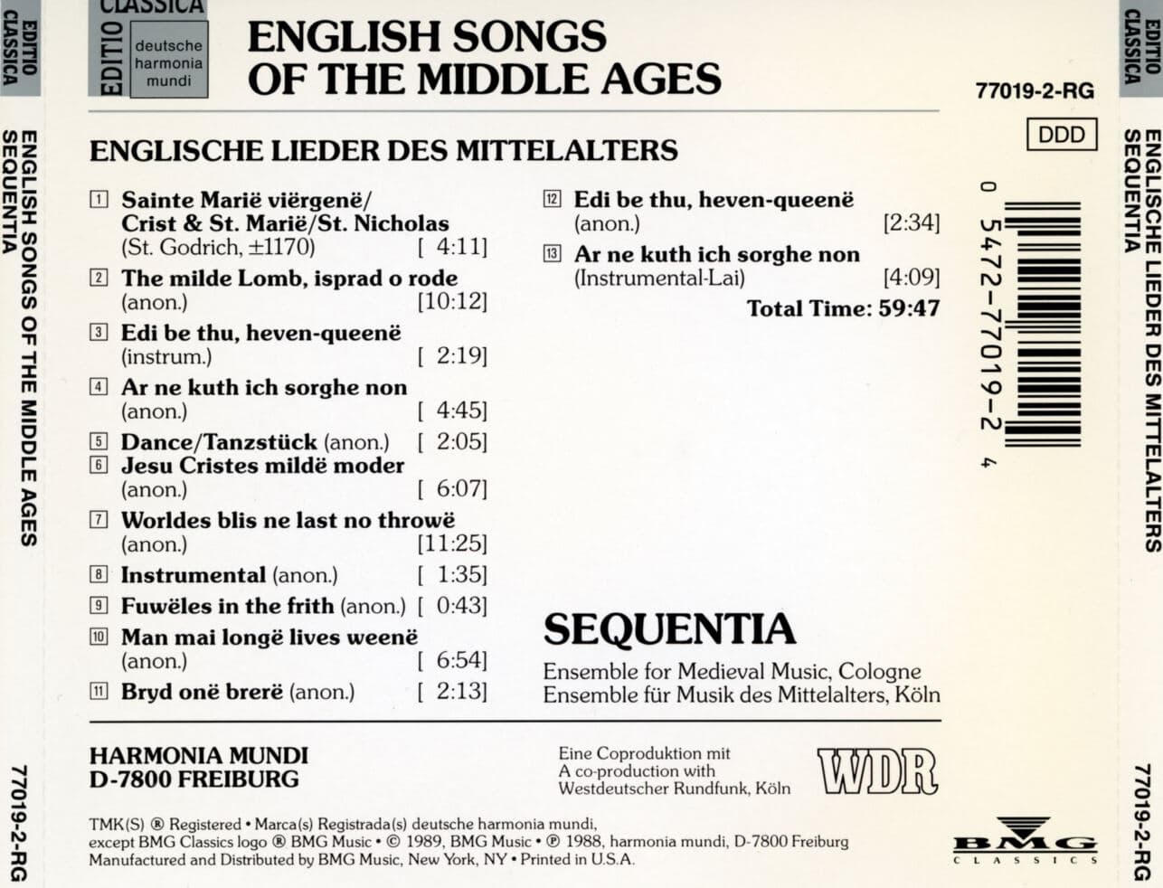 세쿠엔티아 - Sequentia - English Songs Of The Middle Ages (중세 영국 민요집) [U.S발매]