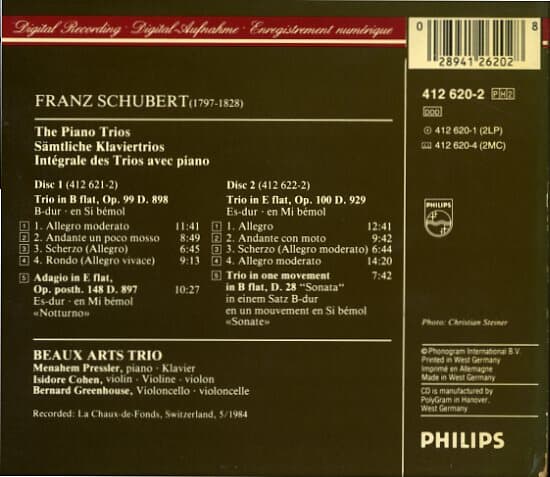 [수입] Schubert - The Piano Trios / Beaux Arts Trio (2CD)