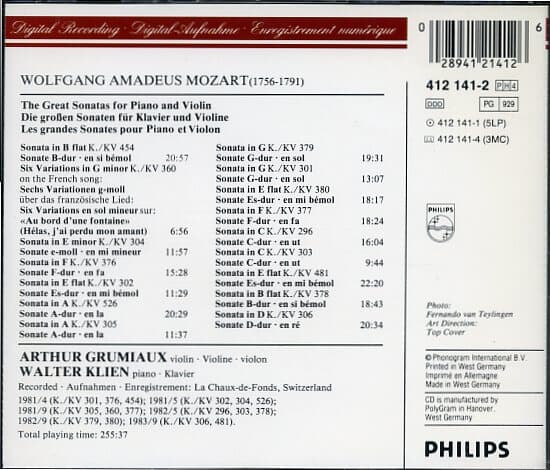 [수입] Mozart - The Great Sonatas for Piano and Violin / Grumiaux / Klien (4CD)