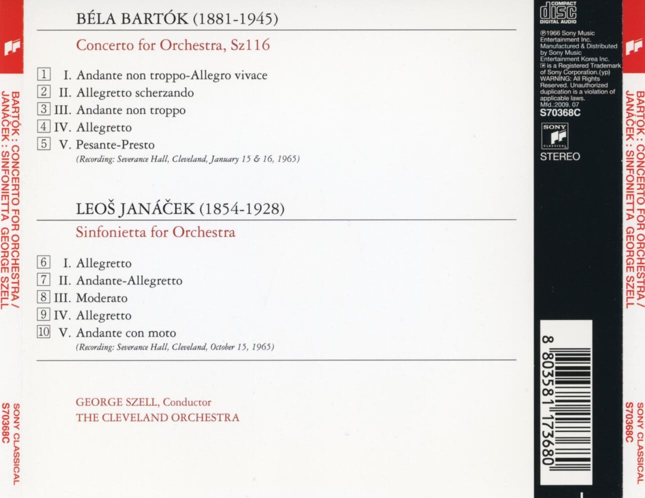조지 셀 - George Szell - Bartok Concerto For Orchestra (바르톡 관악 협주곡)