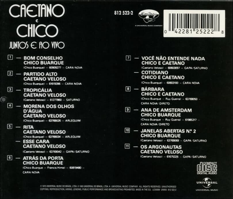Caetano(캐타노) E Chico - Juntos E Ao Vivo (EU발매)