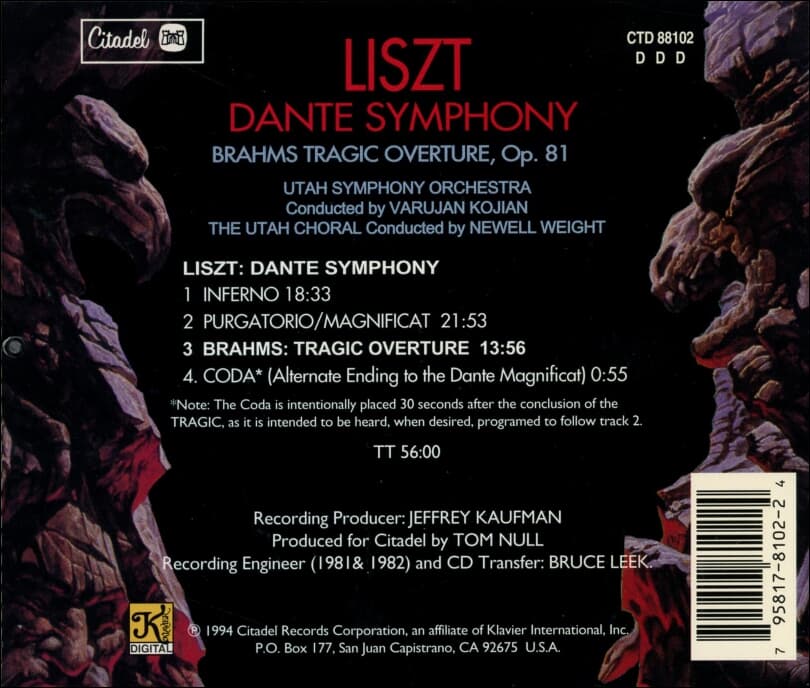 Liszt : Dante Symphony (단테 심포니) , Tragic Overture (비극 서곡) -  코지안 (Varujan Kojian)  (US발매)