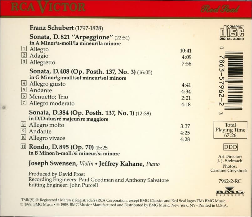 Schubert :Sonata, D. 821 "Arpeggione"- 스벤센 (Joseph Swensen) , 케인 (Jeffrey Kahane)(US발매)