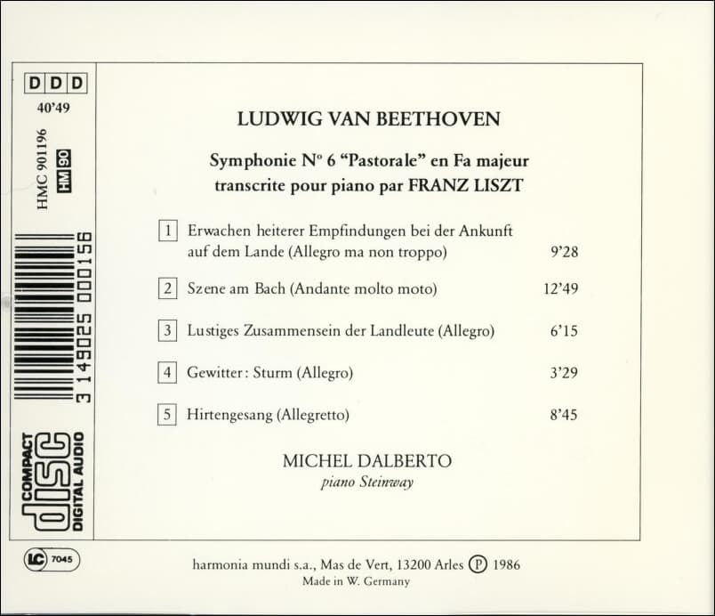 Beethoven : Symphonie N° 6 "Pastorale"  '전원' -  달베르토 (Michel Dalberto) (France 발매)